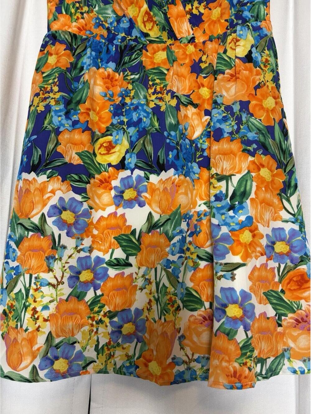 Yumi Kim Orange & Blue Floral Strapless 100% Silk Mini Dress Medium $248 - Picture 5 of 7
